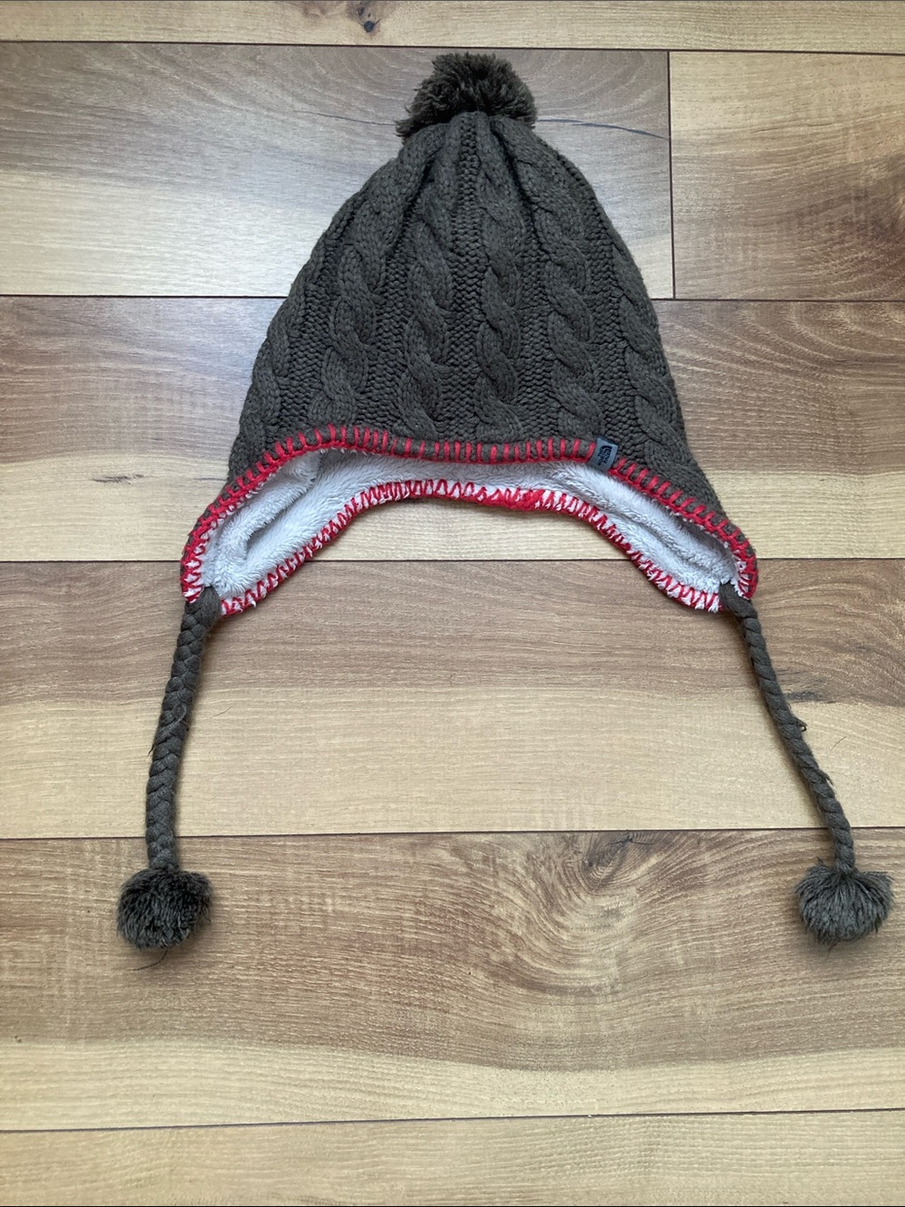 North Face Brown Fleece Lined Cable Knit Beanie